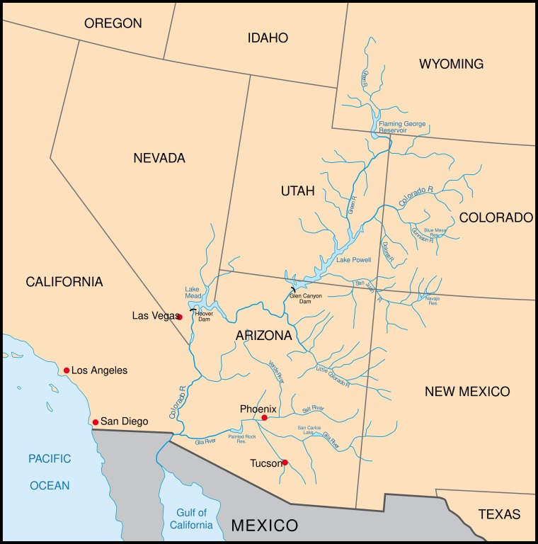A map of the Colorado River Basin showing the 7 basin states involved in negotiations