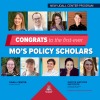 A blue graphic with red highlights features portraits of the first nine students selected as 2023 Mo's Policy Scholars. Copy reads "Congrats to the first ever Mo's policy Scholars" 